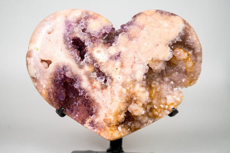 Rare Pink Amethyst Heart with Rose and Yellow Druzy, Ethically Sourced in Brazil - 5 Lb - E2D Crystals & Minerals