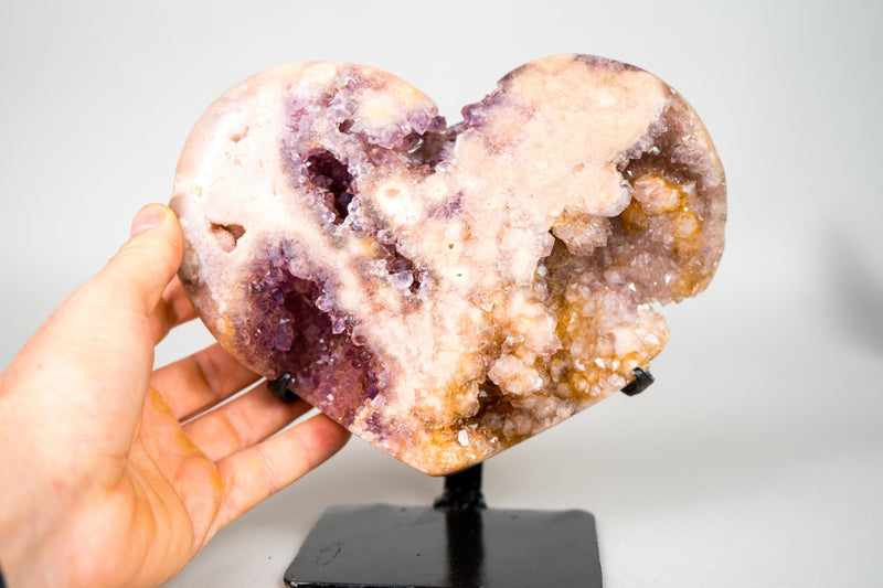 Rare Pink Amethyst Heart with Rose and Yellow Druzy, Ethically Sourced in Brazil - 5 Lb - E2D Crystals & Minerals