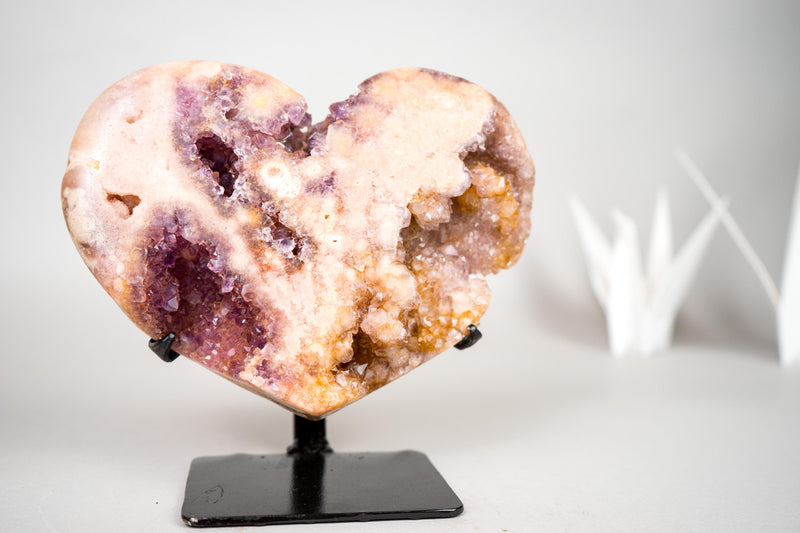 Rare Pink Amethyst Heart with Rose and Yellow Druzy, Ethically Sourced in Brazil - 5 Lb - E2D Crystals & Minerals