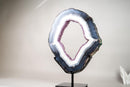 Spectacular Blue & White Lace Agate Geode Portal Slice with Rose Amethyst Druzy on Stand - 19 In Tall, 16 Lb - E2D Crystals & Minerals