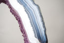 Spectacular Blue & White Lace Agate Geode Portal Slice with Rose Amethyst Druzy on Stand - 19 In Tall, 16 Lb - E2D Crystals & Minerals