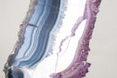 Blue & White Lace Agate Geode Slice with Lavender Amethyst Druzy on Stand – Spectacular Dual - Sided Portal Specimen - 19.5 In Tall, 16 Lb - E2D Crystals & Minerals