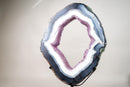Blue & White Lace Agate Geode Slice with Lavender Amethyst Druzy on Stand – Spectacular Dual - Sided Portal Specimen - 19.5 In Tall, 16 Lb - E2D Crystals & Minerals