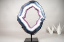 Blue & White Lace Agate Geode Slice with Lavender Amethyst Druzy on Stand – Spectacular Dual - Sided Portal Specimen - 19.5 In Tall, 16 Lb - E2D Crystals & Minerals