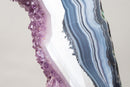 Rare Blue & White Lace Agate Geode Slice with Lavender Amethyst Druzy on Stand – Spectacular Dual - Sided Portal Specimen - 19 Lb - E2D Crystals & Minerals