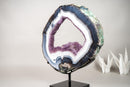 Rare Blue & White Lace Agate Geode Slice with Lavender Amethyst Druzy on Stand – Spectacular Dual - Sided Portal Specimen - 19 Lb - E2D Crystals & Minerals
