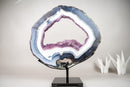 Rare Blue & White Lace Agate Geode Slice with Lavender Amethyst Druzy on Stand – Spectacular Dual - Sided Portal Specimen - 19 Lb - E2D Crystals & Minerals