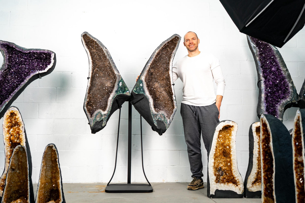 Tall Amethyst Geode Butterfly Wings, Golden Rutile on Lavender Druzy