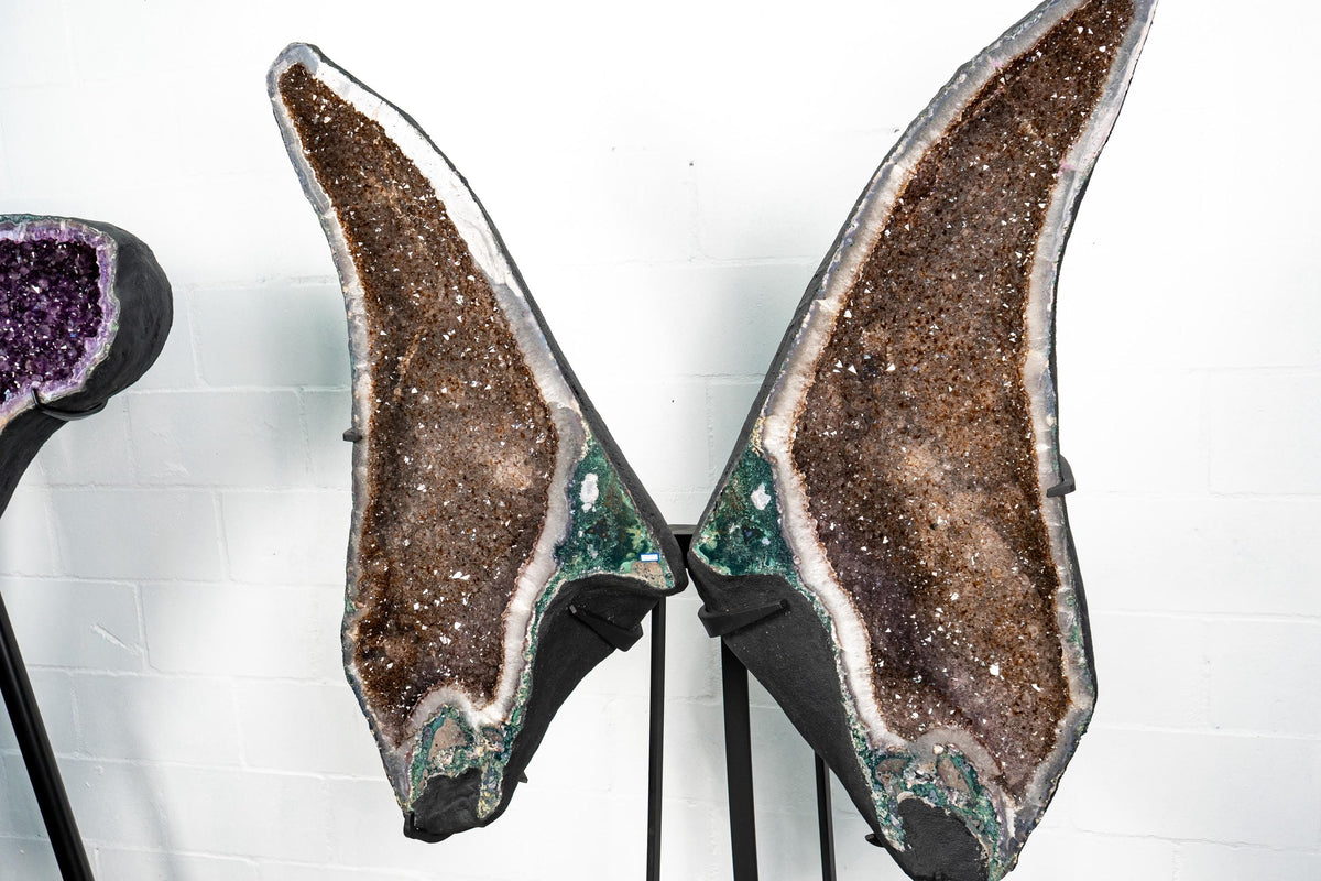 Tall Amethyst Geode Butterfly Wings, Golden Rutile on Lavender Druzy