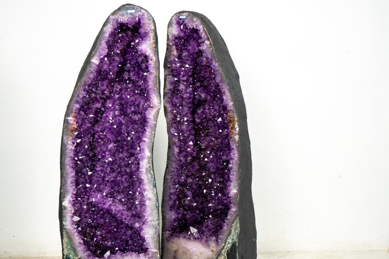 Pair of Intense Violet - Purple Amethyst Cathedral Geodes - E2D Crystals & Minerals