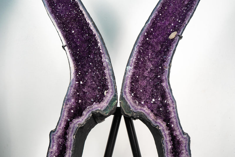 Sculptural Amethyst Geode Wings – 6.5 Ft Tall Butterfly Formation - E2D Crystals & Minerals
