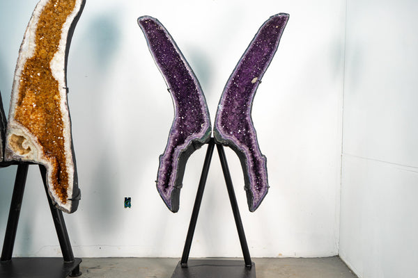 Sculptural Amethyst Geode Wings – 6.5 Ft Tall Butterfly Formation - E2D Crystals & Minerals