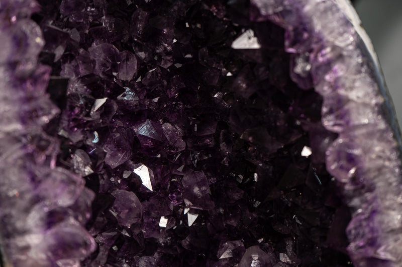 Pair of Arched Purple Amethyst Cathedral Geodes with Large Calcite - E2D Crystals & Minerals