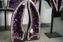 Pair of Arched Purple Amethyst Cathedral Geodes with Large Calcite - E2D Crystals & Minerals