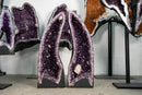 Pair of Arched Purple Amethyst Cathedral Geodes with Large Calcite - E2D Crystals & Minerals