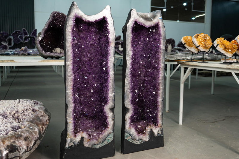 Pair of X - Large Lavender Amethyst Cathedral Geodes with Big Druzy Crystals - E2D Crystals & Minerals