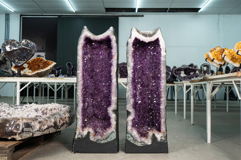 Pair of X - Large Lavender Amethyst Cathedral Geodes with Big Druzy Crystals - E2D Crystals & Minerals