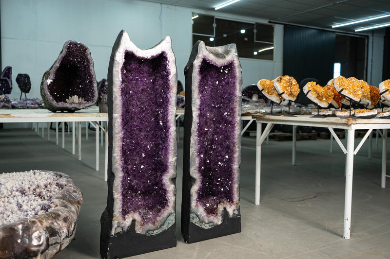 Pair of X - Large Lavender Amethyst Cathedral Geodes with Big Druzy Crystals - E2D Crystals & Minerals
