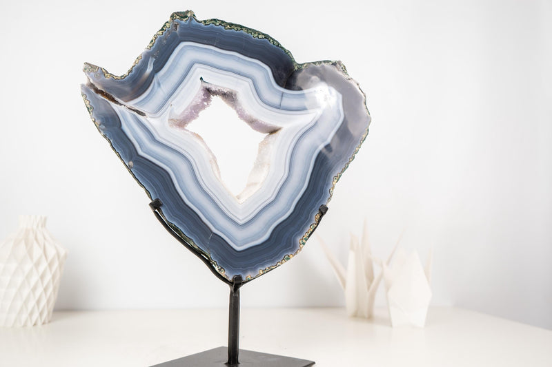 Blue and White Lace Agate Geode Portal with Sparkly White Galaxy Druzy - E2D Crystals & Minerals