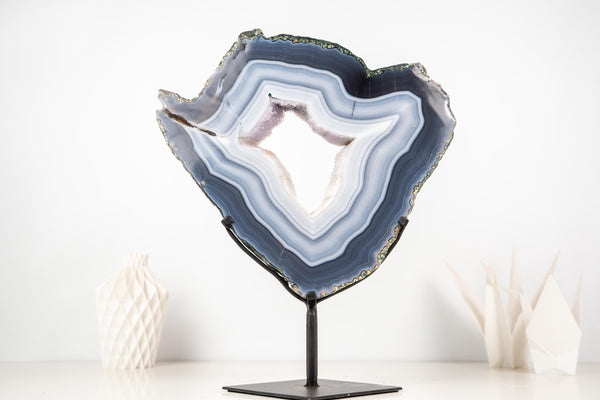 Blue and White Lace Agate Geode Portal with Sparkly White Galaxy Druzy - E2D Crystals & Minerals
