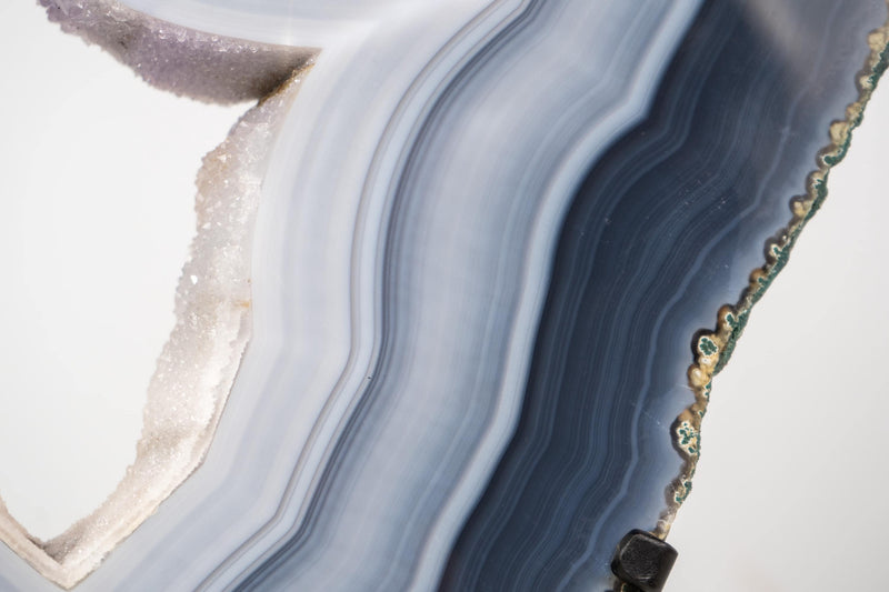 Blue and White Lace Agate Geode Portal with Sparkly White Galaxy Druzy - E2D Crystals & Minerals
