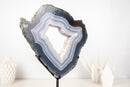 Blue and White Lace Agate Geode Portal with White Druzy Galaxy - E2D Crystals & Minerals