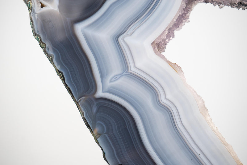 Blue and White Lace Agate Geode Portal with White Druzy Galaxy - E2D Crystals & Minerals