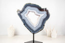 Blue and White Lace Agate Geode Portal with White Druzy Galaxy - E2D Crystals & Minerals