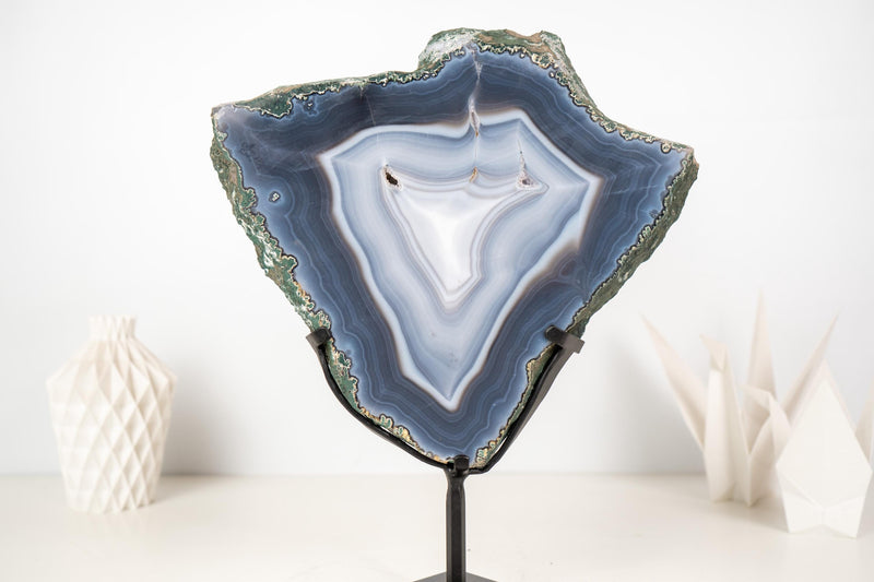 Natural Blue and White Lace Agate Geode Portal with White Galaxy Druzy - E2D Crystals & Minerals