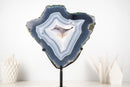 Natural Blue and White Lace Agate Geode Portal with White Galaxy Druzy - E2D Crystals & Minerals