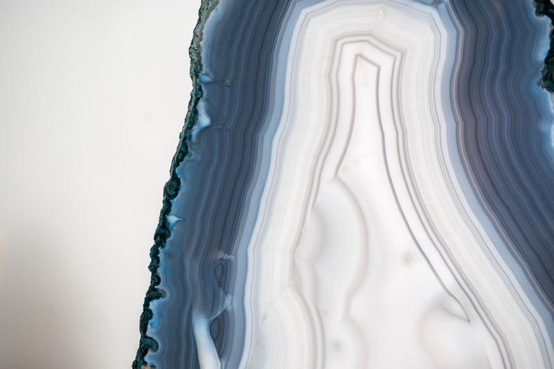 Rare All - Natural Blue and White Agate Lace Geode with Intact Drawn Lines - E2D Crystals & Minerals