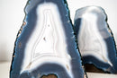 Pair of Blue and White Agate Lace Geodes with Intact Drawn Lines - E2D Crystals & Minerals
