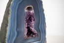 Blue Lace Agate Geode with Delicate Striped Pattern and Amethyst - E2D Crystals & Minerals