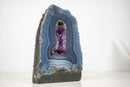 Blue Lace Agate Geode Slice with Banded Pattern and Amethyst Crystal - E2D Crystals & Minerals