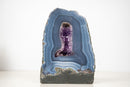 Blue Lace Agate Geode Slice with Banded Pattern and Amethyst Crystal - E2D Crystals & Minerals