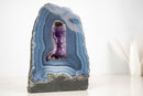 Blue Lace Agate Geode Slice with Banded Pattern and Amethyst Crystal - E2D Crystals & Minerals