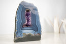 Blue Lace Agate Geode Slice with Banded Pattern and Amethyst Crystal - E2D Crystals & Minerals
