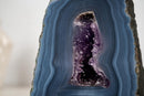 Blue Lace Agate Geode Slice with Banded Pattern and Amethyst Crystal - E2D Crystals & Minerals