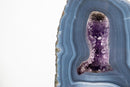 Blue Lace Agate Geode Slice with Banded Pattern and Amethyst Crystal - E2D Crystals & Minerals