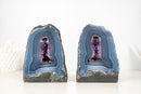 Pair of Rare Blue Lace Agate Geodes with Delicate Striped Pattern and Amethyst - E2D Crystals & Minerals