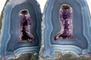 Pair of Rare Blue Lace Agate Geodes with Delicate Striped Pattern and Amethyst - E2D Crystals & Minerals