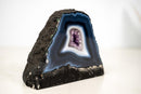 Natural Dark Blue & White Lace Agate Geode with Crystal Center - E2D Crystals & Minerals