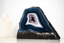 Natural Dark Blue & White Lace Agate Geode with Crystal Center - E2D Crystals & Minerals
