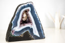 Natural Dark Blue and White Lace Agate Geode with Calcite Inclusion - E2D Crystals & Minerals