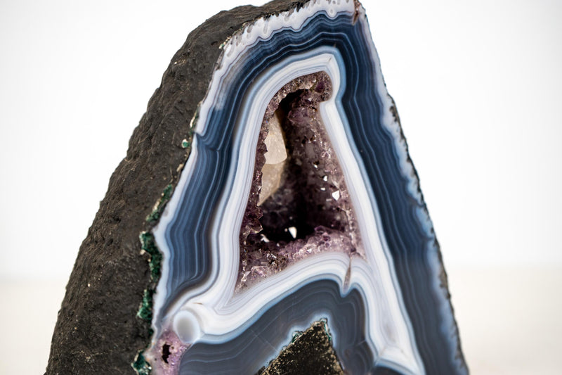 Natural Dark Blue and White Lace Agate Geode with Calcite Inclusion - E2D Crystals & Minerals
