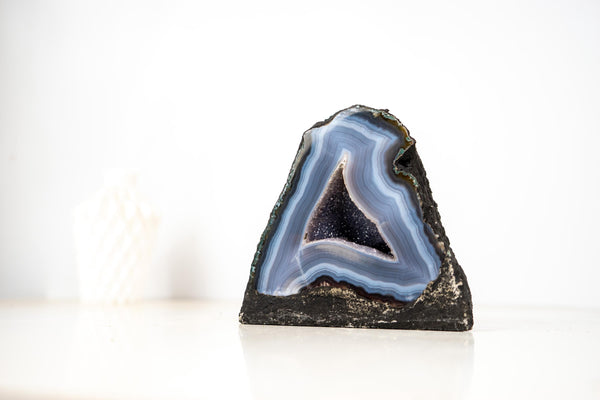Small Agate Geode with Lace Agate Druzy and Blue Banded Agate - E2D Crystals & Minerals