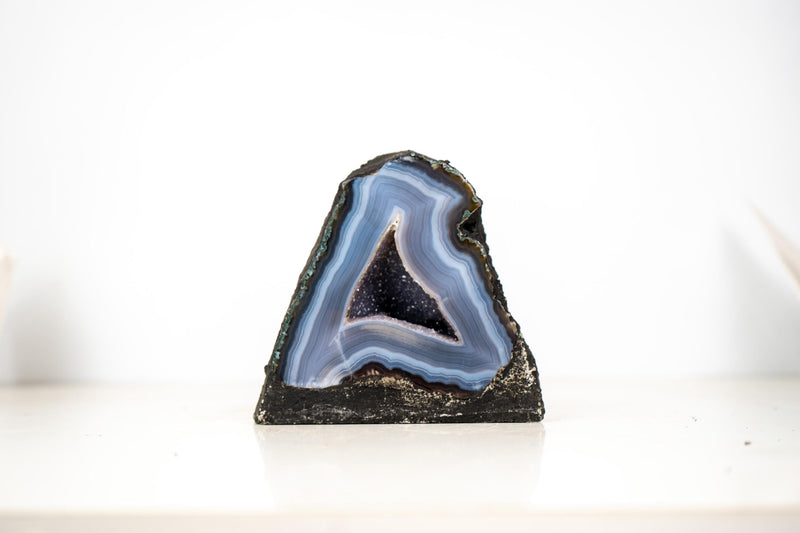 Small Agate Geode with Lace Agate Druzy and Blue Banded Agate - E2D Crystals & Minerals