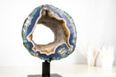 Landscape Agate Geode Portal – Blue Lace Agate with Galaxy Druzy and Cacoxenite Inclusions - E2D Crystals & Minerals