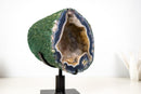Landscape Agate Geode Portal – Blue Lace Agate with Galaxy Druzy and Cacoxenite Inclusions - E2D Crystals & Minerals