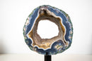 Landscape Agate Geode Portal – Blue Lace Agate with Galaxy Druzy and Cacoxenite Inclusions - E2D Crystals & Minerals
